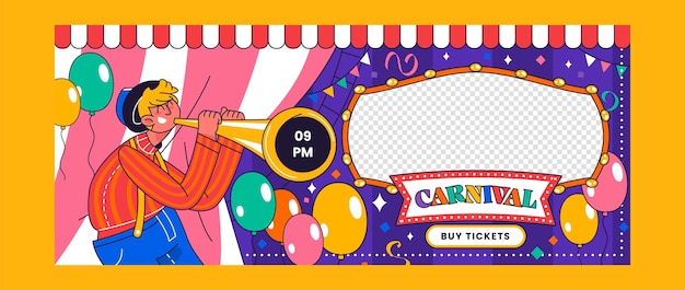 Vector gratuito plantilla de pancarta horizontal dibujada a mano para una fiesta de carnaval