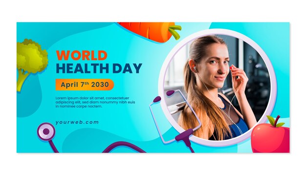plantilla de pancarta horizontal gradiente para la concienciación del día mundial de la salud