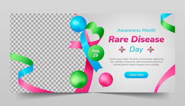 plantilla de pancarta horizontal en gradiente para la concienciación sobre el día de las enfermedades raras