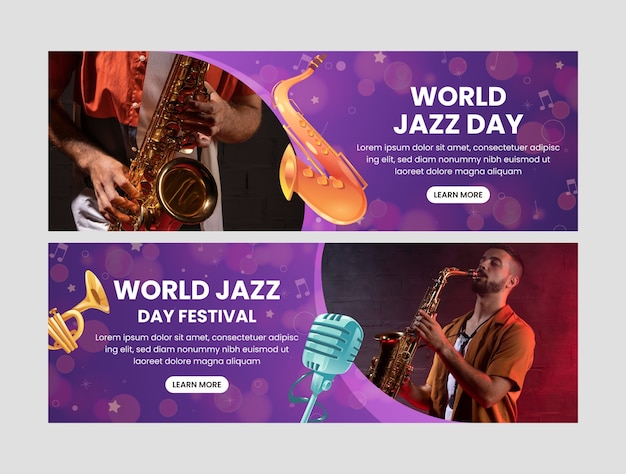 plantilla de pancarta horizontal gradiente para el día mundial del jazz