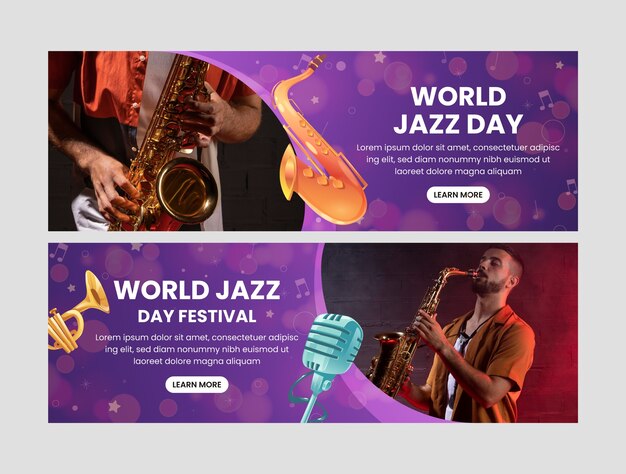 plantilla de pancarta horizontal gradiente para el día mundial del jazz