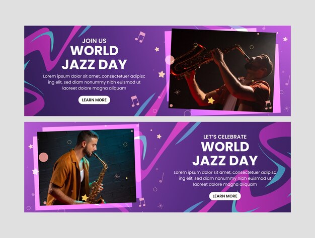 plantilla de pancarta horizontal gradiente para el día mundial del jazz