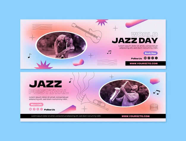 plantilla de pancarta horizontal gradiente para el día mundial del jazz