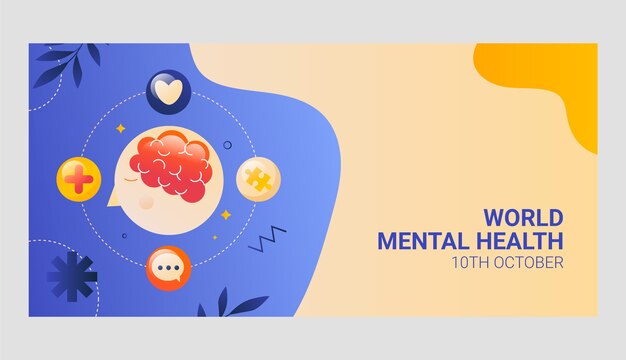 plantilla de pancarta horizontal gradiente para el día mundial de la salud mental