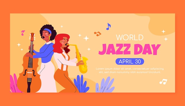 Plantilla de pancarta horizontal plana para la celebración del día mundial de la música del jazz