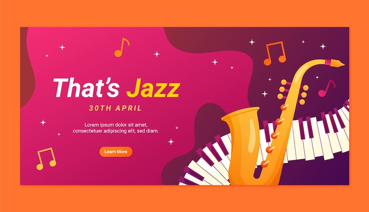 Vector gratuito plantilla de pancarta horizontal plana para la celebración del día mundial de la música del jazz