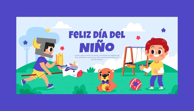 plantilla de pancarta horizontal plana para la celebración del día de los niños en español