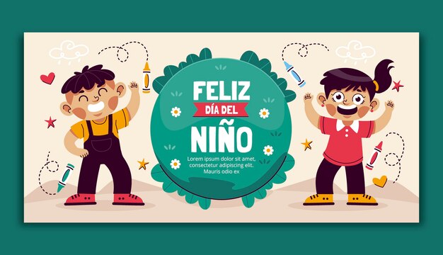 plantilla de pancarta horizontal plana para la celebración del día de los niños en español