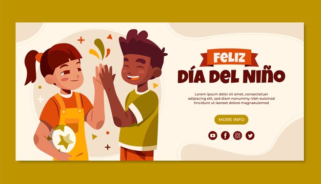 plantilla de pancarta horizontal plana para la celebración del día de los niños en español