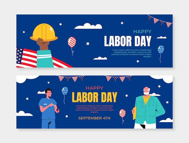 Vector gratuito plantilla de pancarta horizontal plana para la celebración del día del trabajo estadounidense