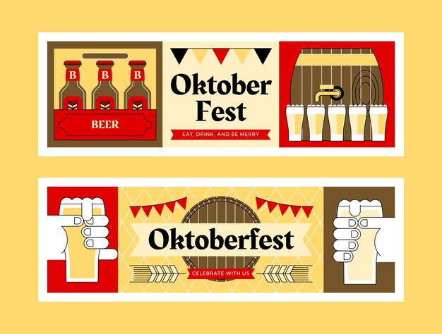 plantilla de pancarta horizontal plana para la celebración del festival de la cerveza Oktoberfest