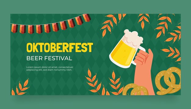 plantilla de pancarta horizontal plana para la celebración del festival de la cerveza Oktoberfest