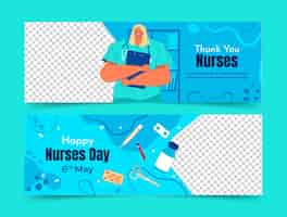 Vector gratuito plantilla de pancarta horizontal plana para la celebración de la semana nacional de las enfermeras