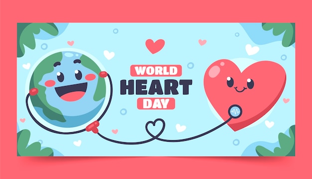 Vector gratuito plantilla de pancarta horizontal plana para la concienciación del día mundial del corazón