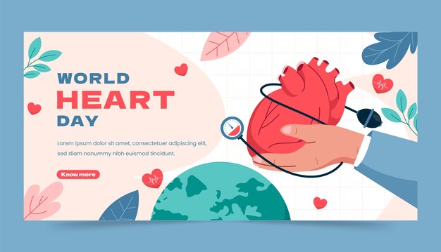 plantilla de pancarta horizontal plana para la concienciación del Día Mundial del Corazón
