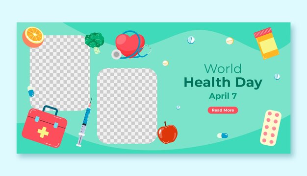 plantilla de pancarta horizontal plana para la concienciación del día mundial de la salud