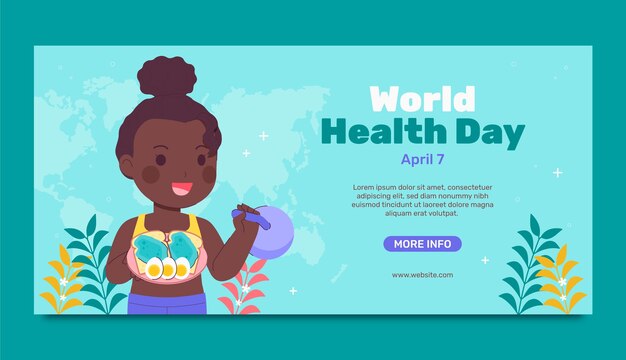 Vector gratuito plantilla de pancarta horizontal plana para la concienciación del día mundial de la salud