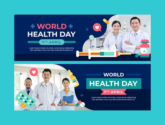 plantilla de pancarta horizontal plana para la concienciación del día mundial de la salud