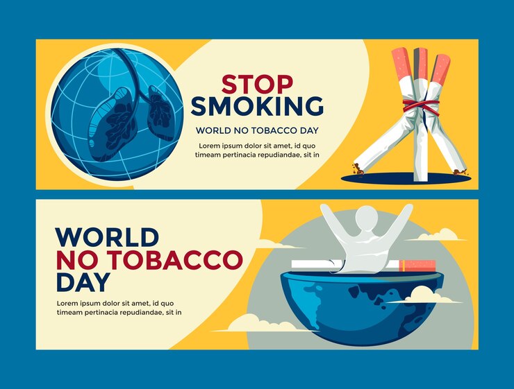 Vector gratuito plantilla de pancarta horizontal plana para la concienciación del día mundial sin tabaco