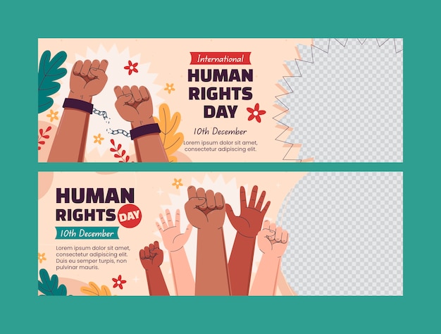 Plantilla de pancarta horizontal plana para el día de los derechos humanos
