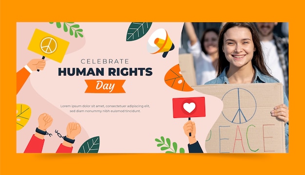 Vector gratuito plantilla de pancarta horizontal plana para el día de los derechos humanos