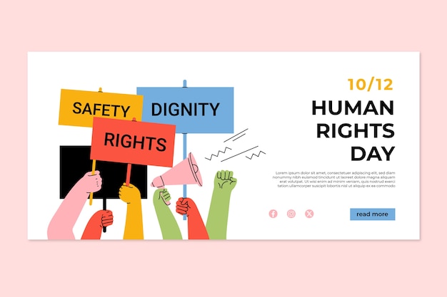Vector gratuito plantilla de pancarta horizontal plana para el día de los derechos humanos