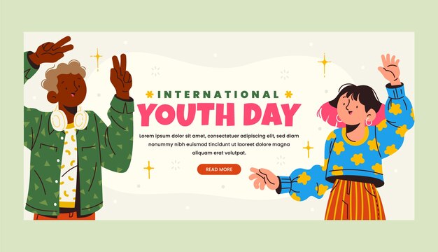 plantilla de pancarta horizontal plana para el día internacional de la juventud