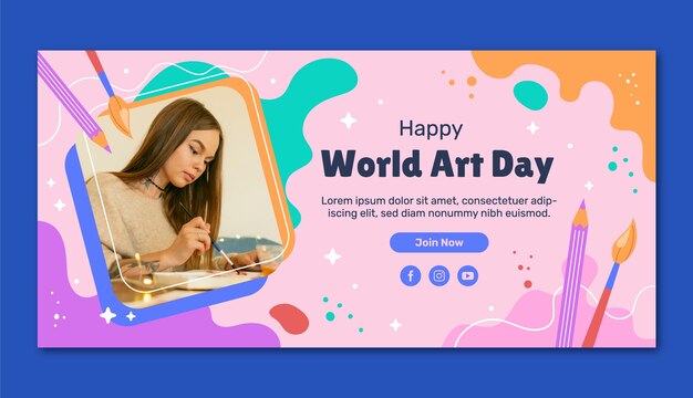plantilla de pancarta horizontal plana para el día mundial del arte