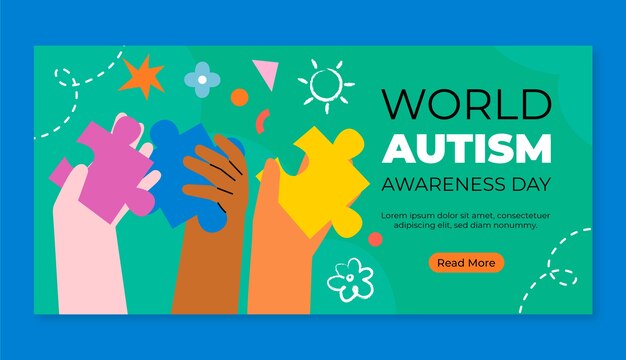 plantilla de pancarta horizontal plana para el día mundial de concienciación sobre el autismo