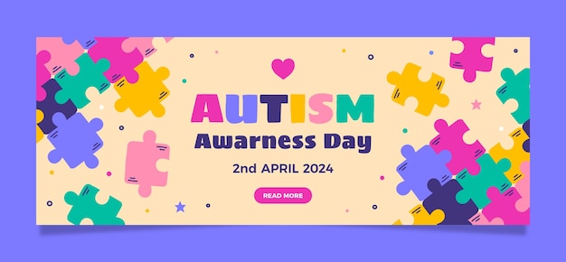 Vector gratuito plantilla de pancarta horizontal plana para el día mundial de concienciación sobre el autismo