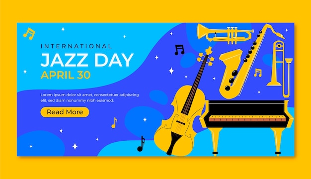 plantilla de pancarta horizontal plana para el día mundial del jazz