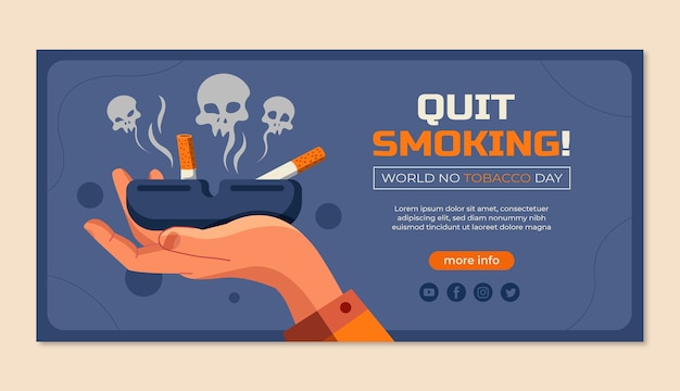 plantilla de pancarta horizontal plana para el día sin tabaco