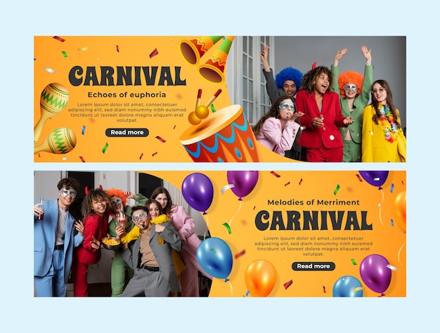 Vector gratuito plantilla de pancarta horizontal realista para la celebración de la fiesta del carnaval