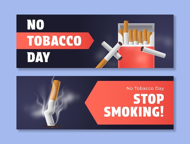 plantilla de pancarta horizontal realista para el día sin tabaco