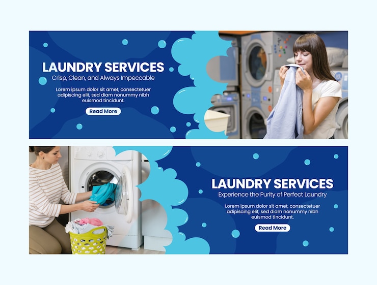 Vector gratuito plantilla de pancarta horizontal para el servicio de lavandería