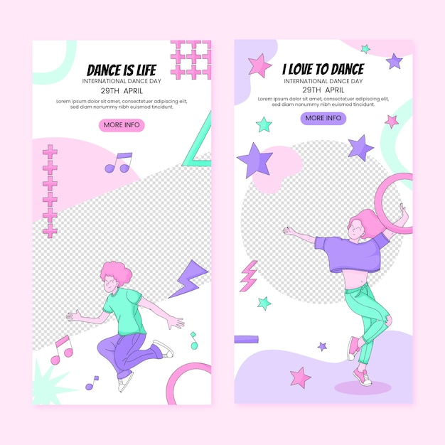 plantilla de pancarta vertical dibujada a mano para la celebración del día internacional de la danza