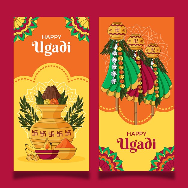 Plantilla de pancarta vertical dibujada a mano para la festividad de Ugadi