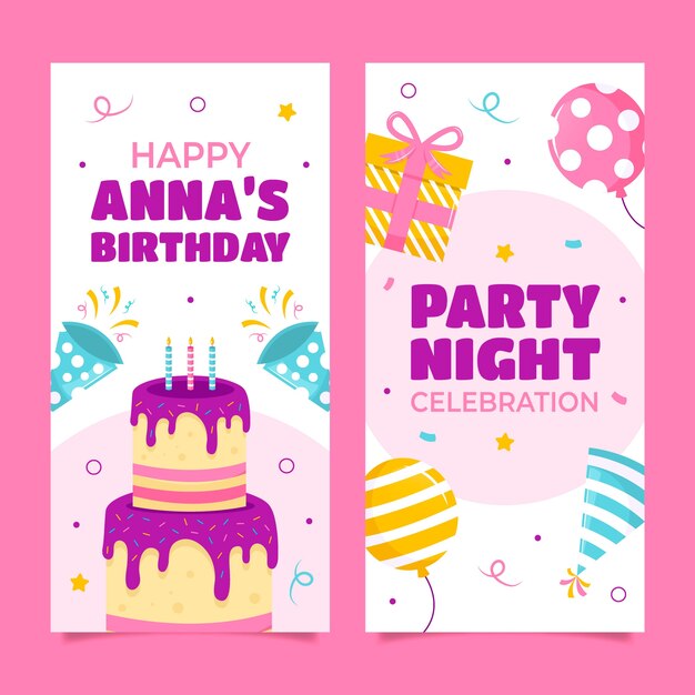 plantilla de pancarta vertical plana para la celebración de la fiesta de cumpleaños