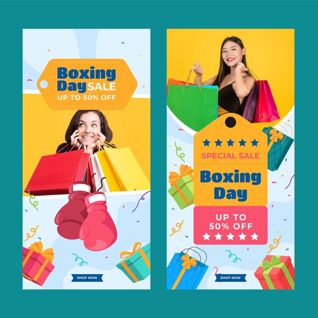 plantilla de pancarta vertical plana para el día del boxeo