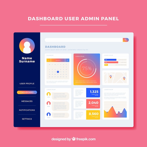 Vector gratuito plantilla de panel de control de adiministrador con diseño plano