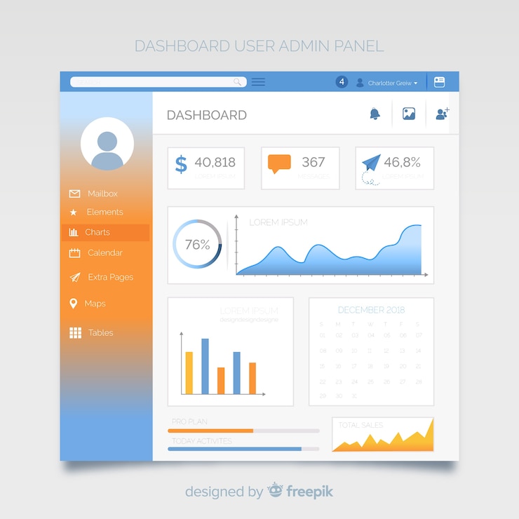 Vector gratuito plantilla de panel de control de aplicación