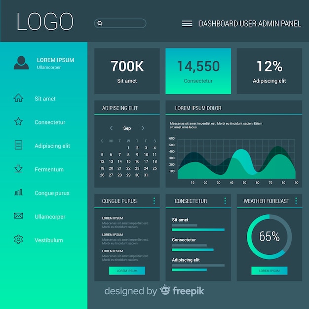 Vector gratuito plantilla de panel de control de aplicación