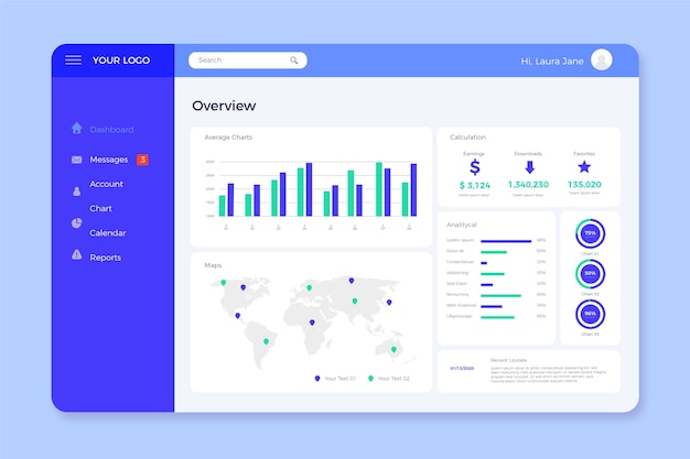 Vector gratuito plantilla de panel de usuario del tablero