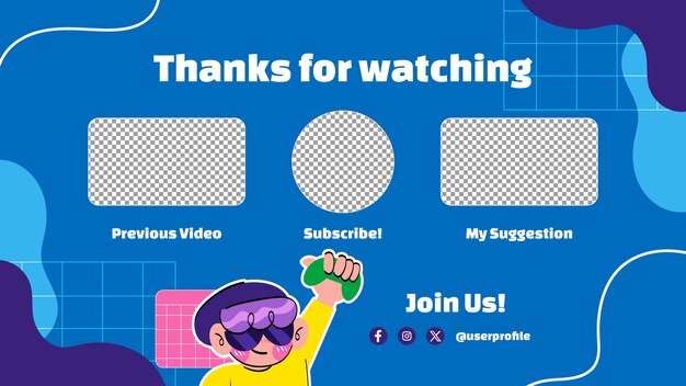 Plantilla de pantalla final de youtube dibujada a mano