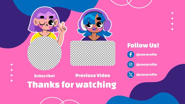 Plantilla de pantalla final de youtube dibujada a mano