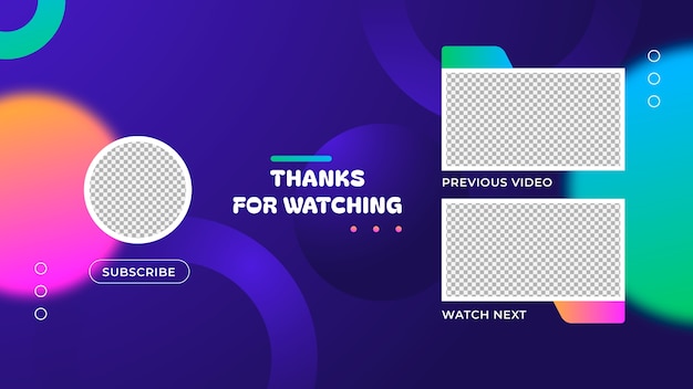 plantilla de pantalla de final de YouTube con gradiente.
