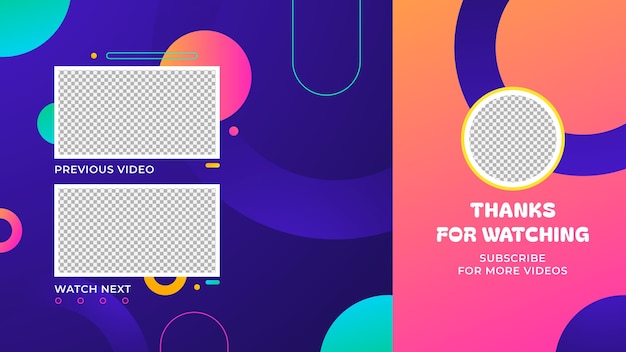 Plantilla de pantalla de final de youtube con gradiente.