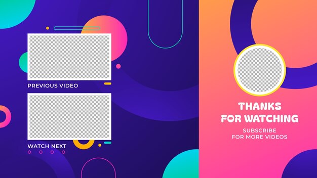 plantilla de pantalla de final de YouTube con gradiente.
