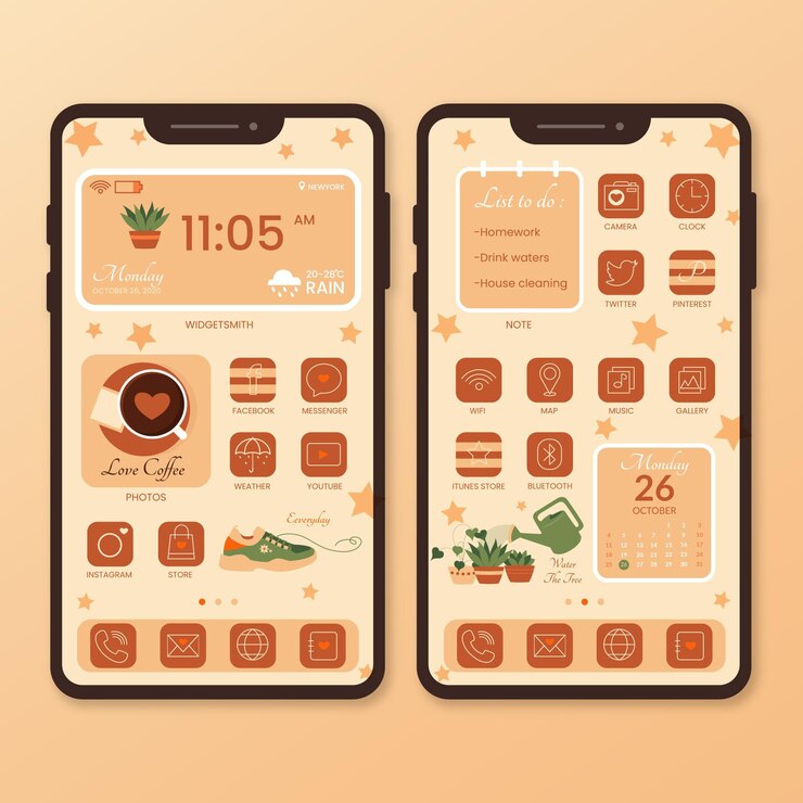 Vector gratuito plantilla de pantalla de inicio orgánica para smartphone