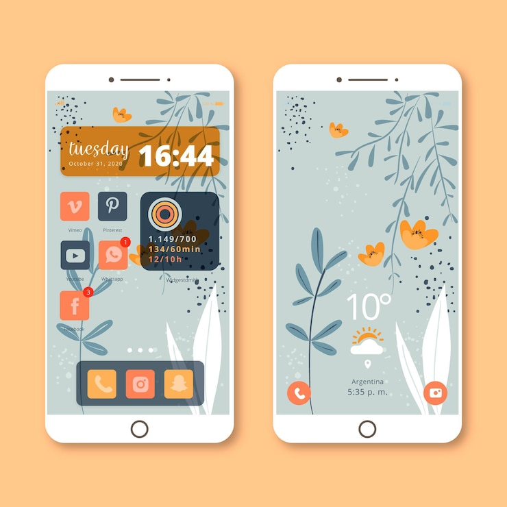 Vector gratuito plantilla de pantalla de inicio orgánica para smartphone